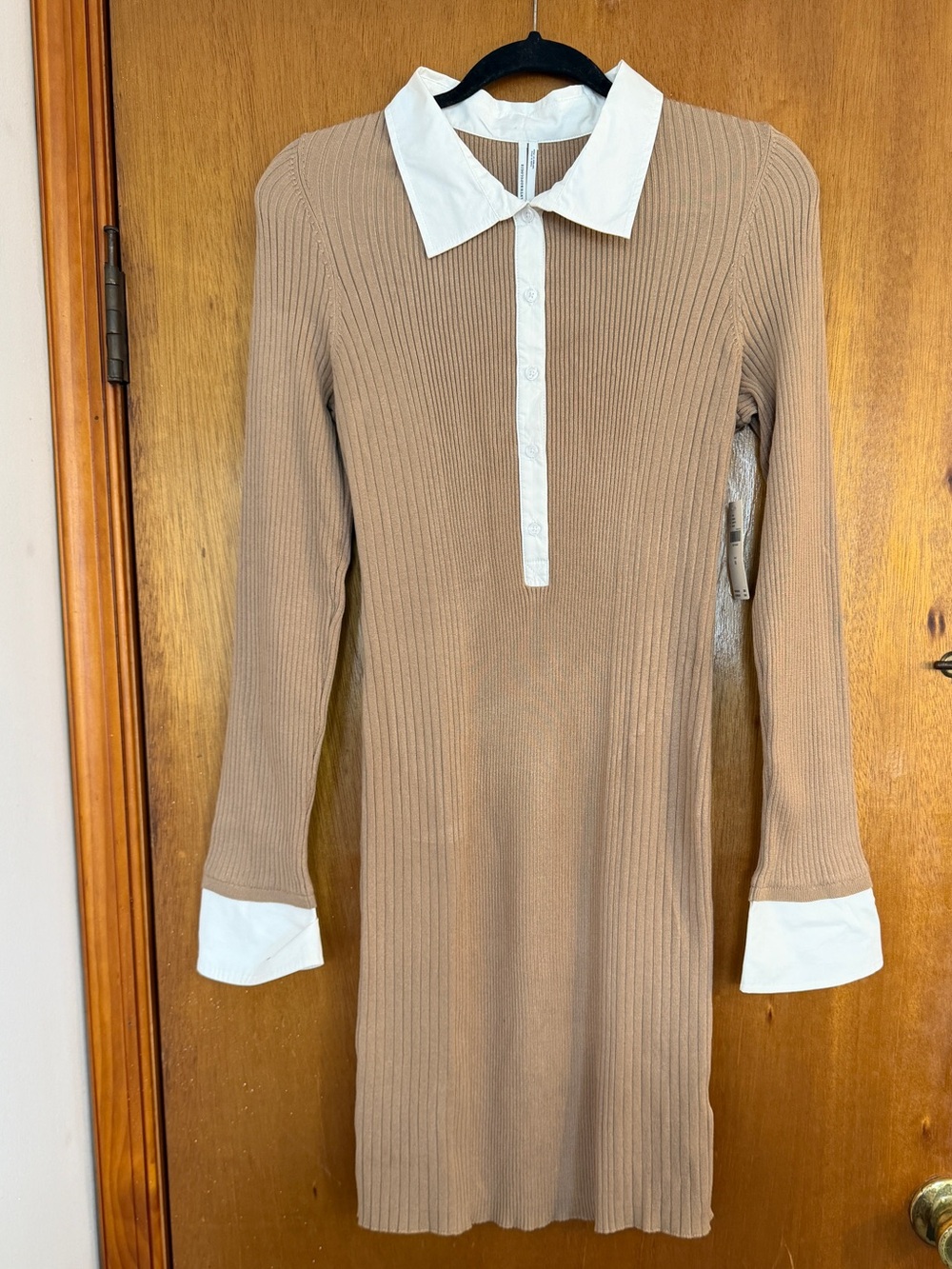 Anthropologie 70s/Retro Ribbed Long-Sleeve Polo Collar Dress